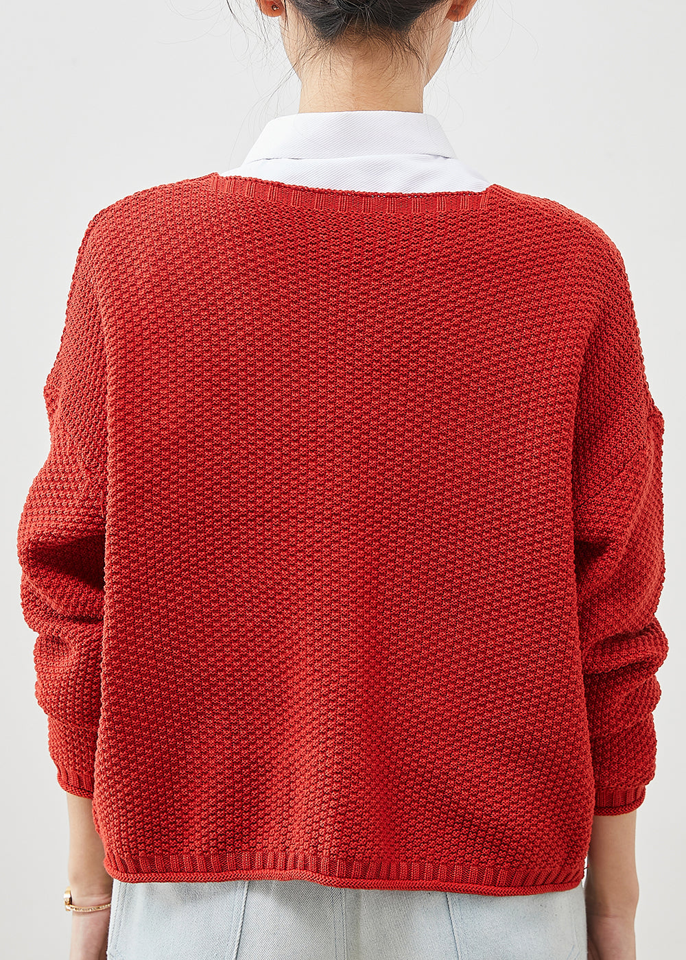 Red Button Down Knit Loose Cardigan Spring Yu1038