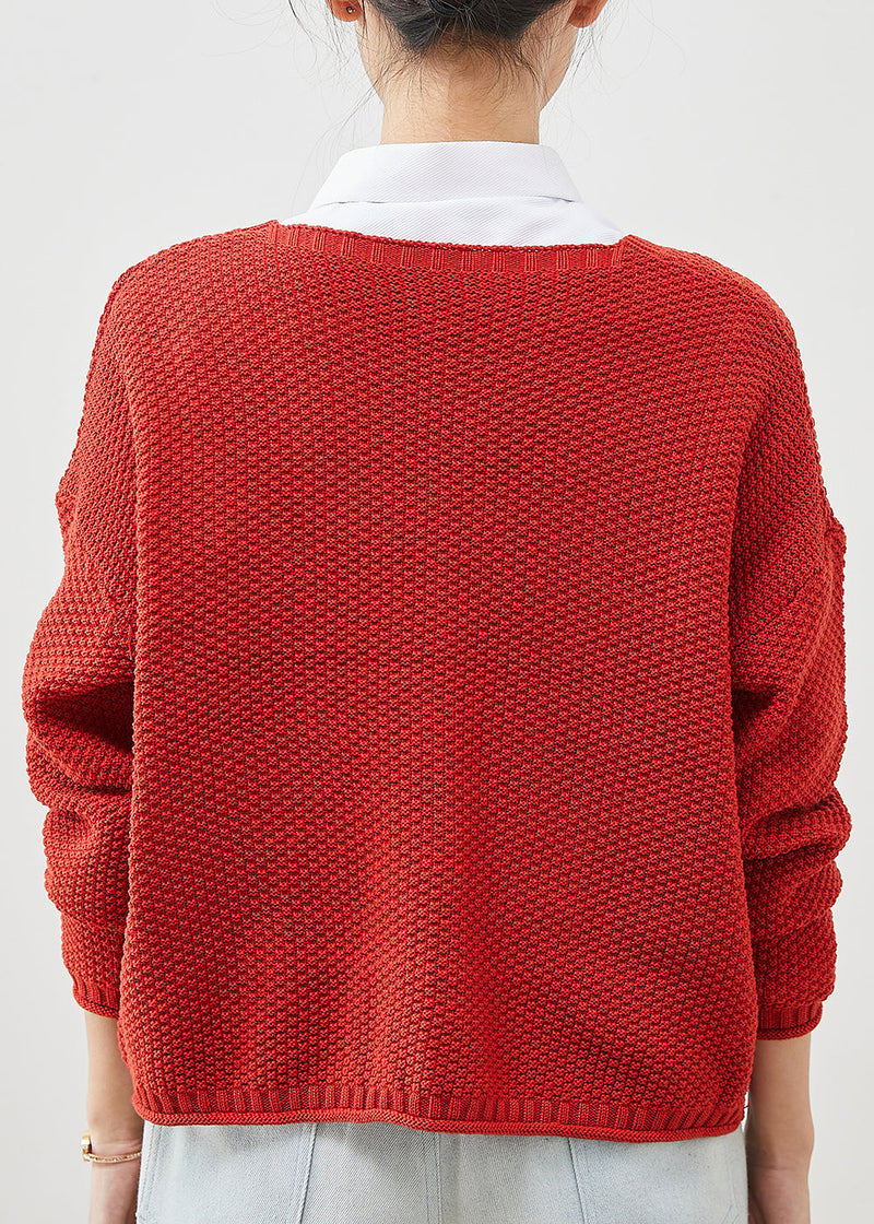Red Button Down Knit Loose Cardigan Spring Yu1038