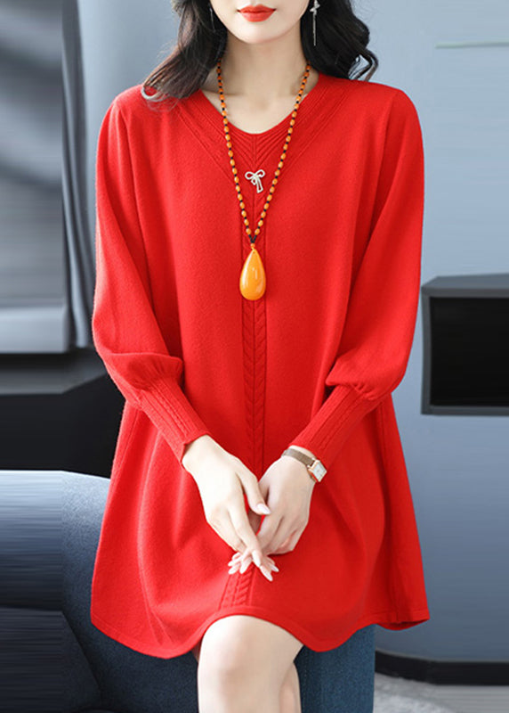 Red Patchwork Thick Cotton Knitted Sweaters Winter Te032
