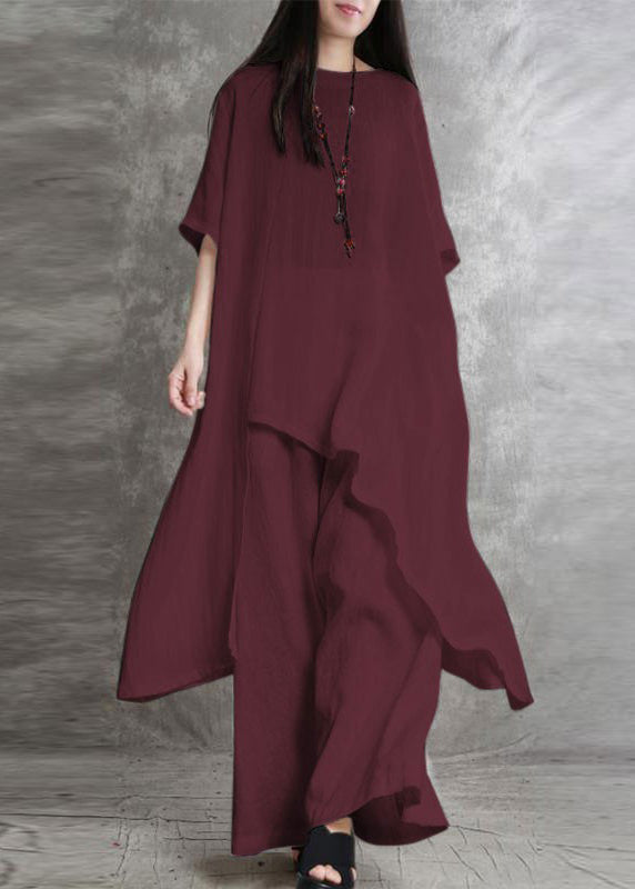 White Asymmetrical Top and Wide Leg Pants Two Pieces Set Short Sleeve Tr020