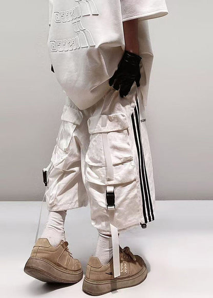 Size Shorts Plus Pockets White Cotton Summer Striped