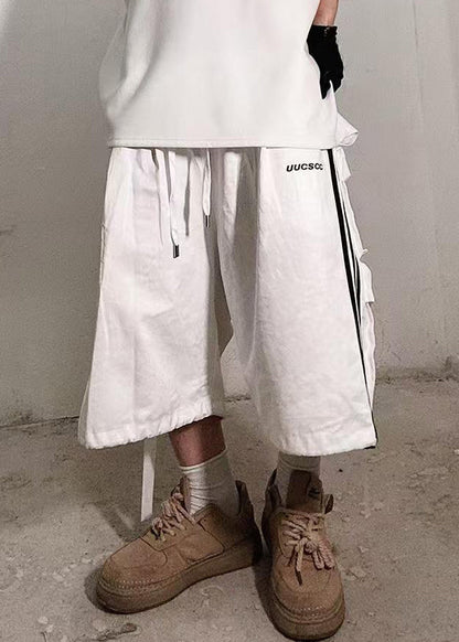 Size Shorts Plus Pockets White Cotton Summer Striped