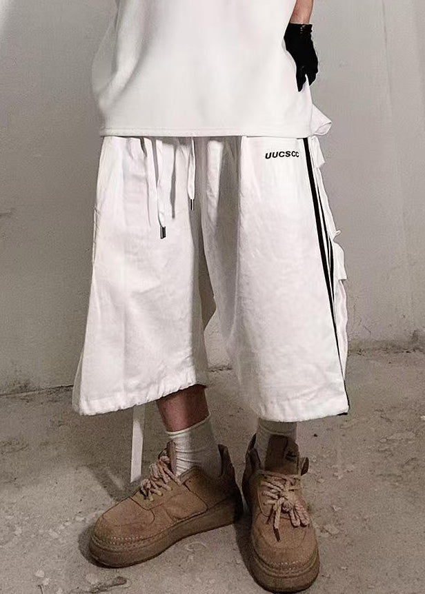 Size Shorts Plus Pockets White Cotton Summer Striped