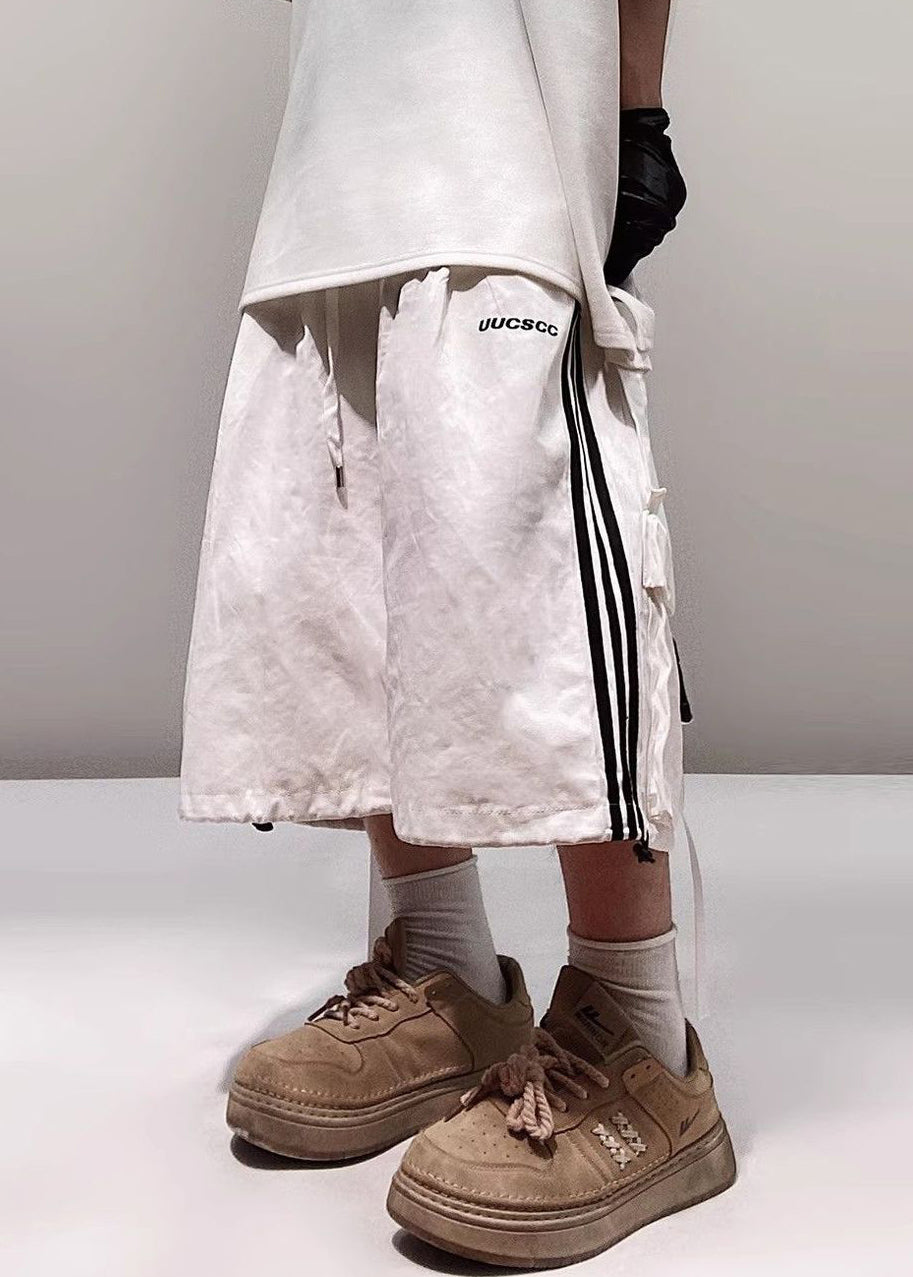 Size Shorts Plus Pockets White Cotton Summer Striped