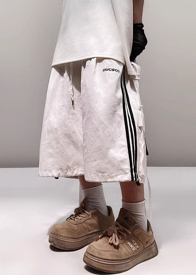 Size Shorts Plus Pockets White Cotton Summer Striped