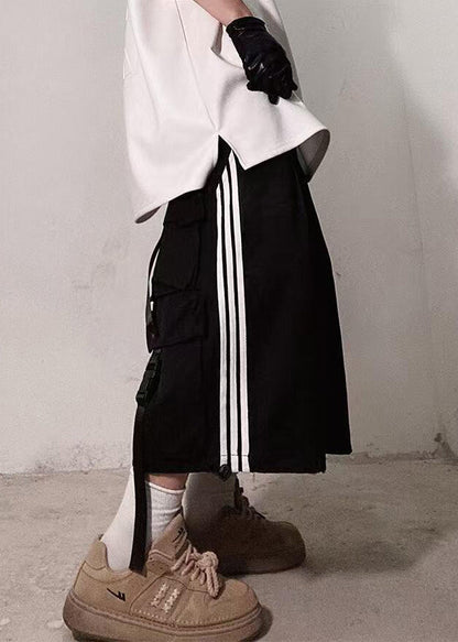 Size Shorts Plus Pockets White Cotton Summer Striped