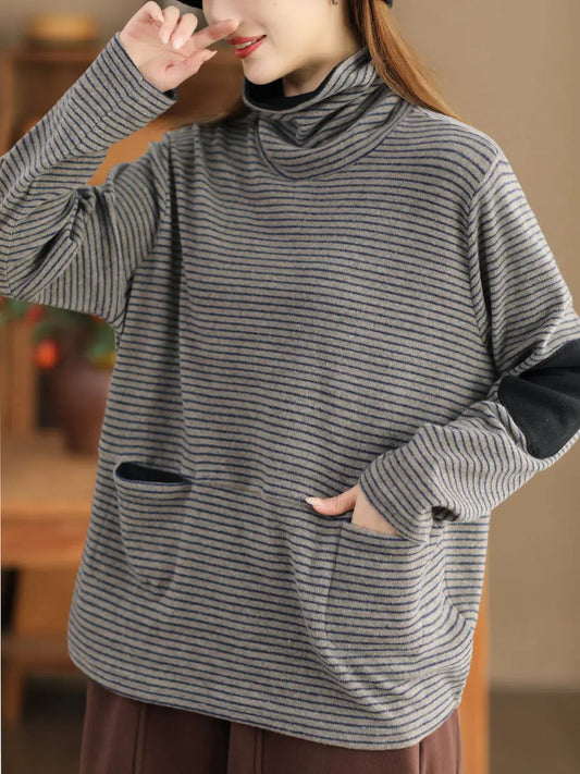 Stripe Turtleneck Sweatshirt