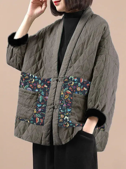 Spliced Pocket V-neck Coat