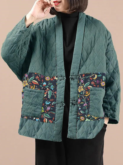 Spliced Pocket V-neck Coat