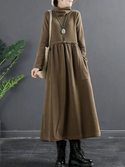 Turtleneck Draped Long Dress