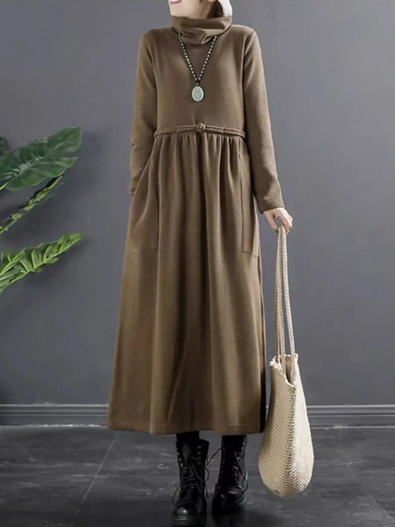 Turtleneck Draped Long Dress