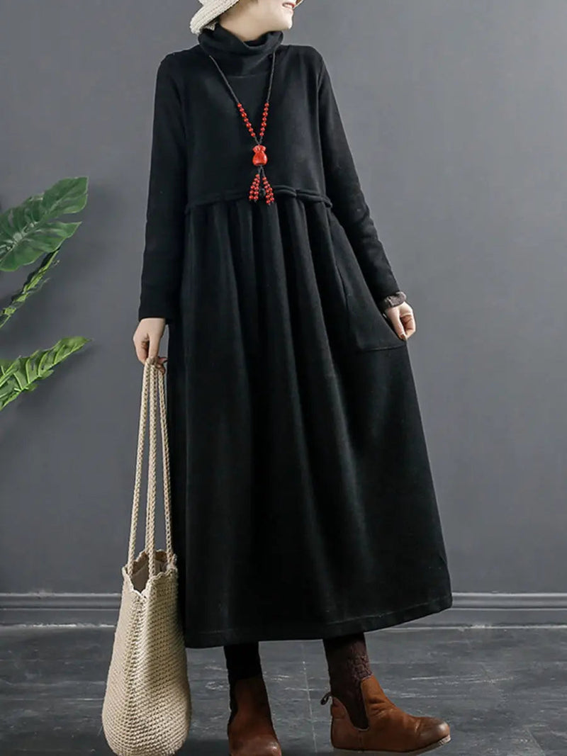 Turtleneck Draped Long Dress