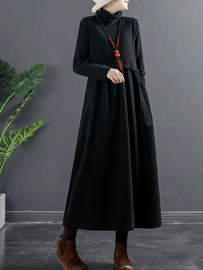 Turtleneck Draped Long Dress