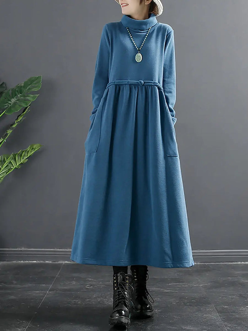 Turtleneck Draped Long Dress
