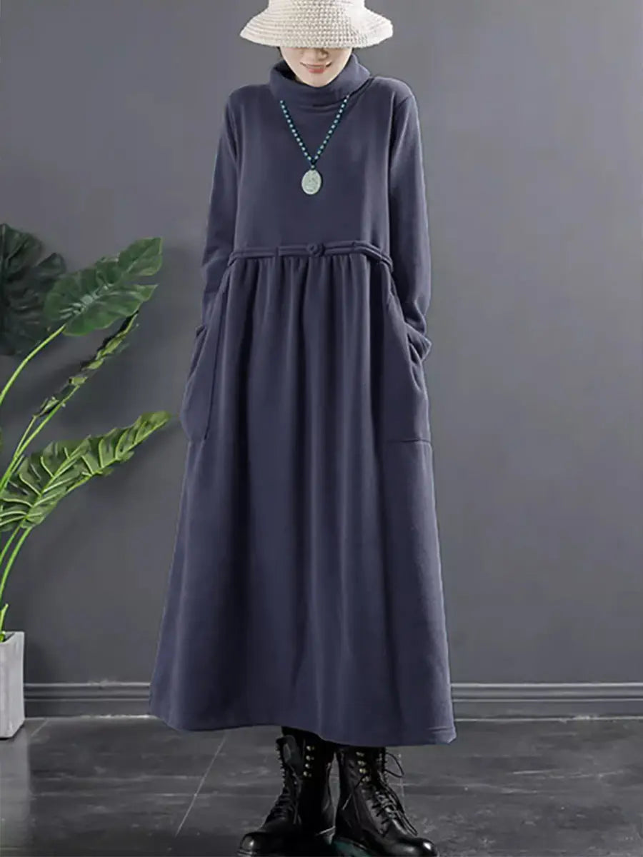 Turtleneck Draped Long Dress