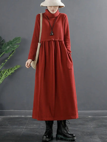 Turtleneck Draped Long Dress