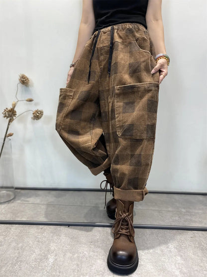 Plaid Corduroy Loose Harem Pants