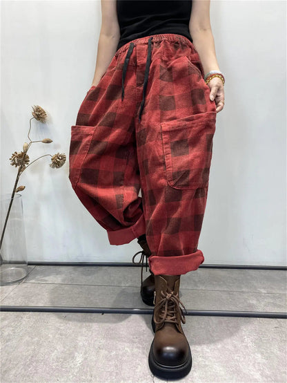 Plaid Corduroy Loose Harem Pants