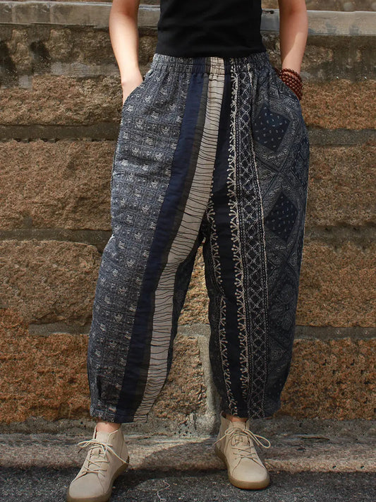 Spliced Cotton Loose Pants