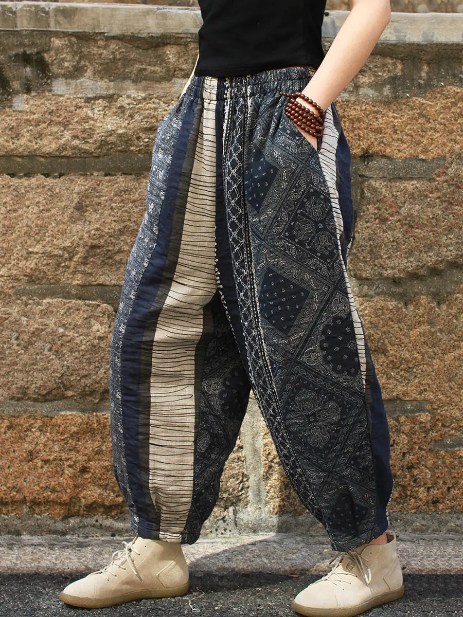 Spliced Cotton Loose Pants