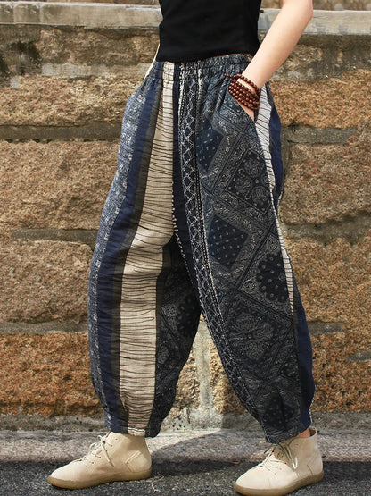 Spliced Cotton Loose Pants
