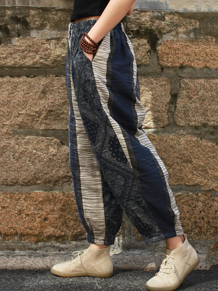 Spliced Cotton Loose Pants