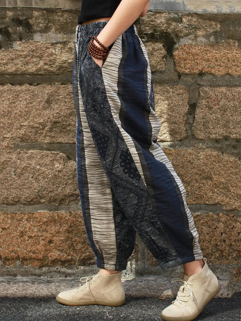 Spliced Cotton Loose Pants