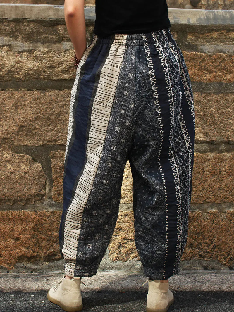 Spliced Cotton Loose Pants