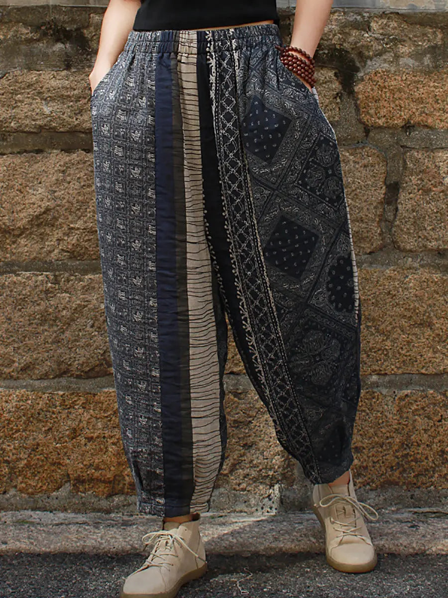Spliced Cotton Loose Pants