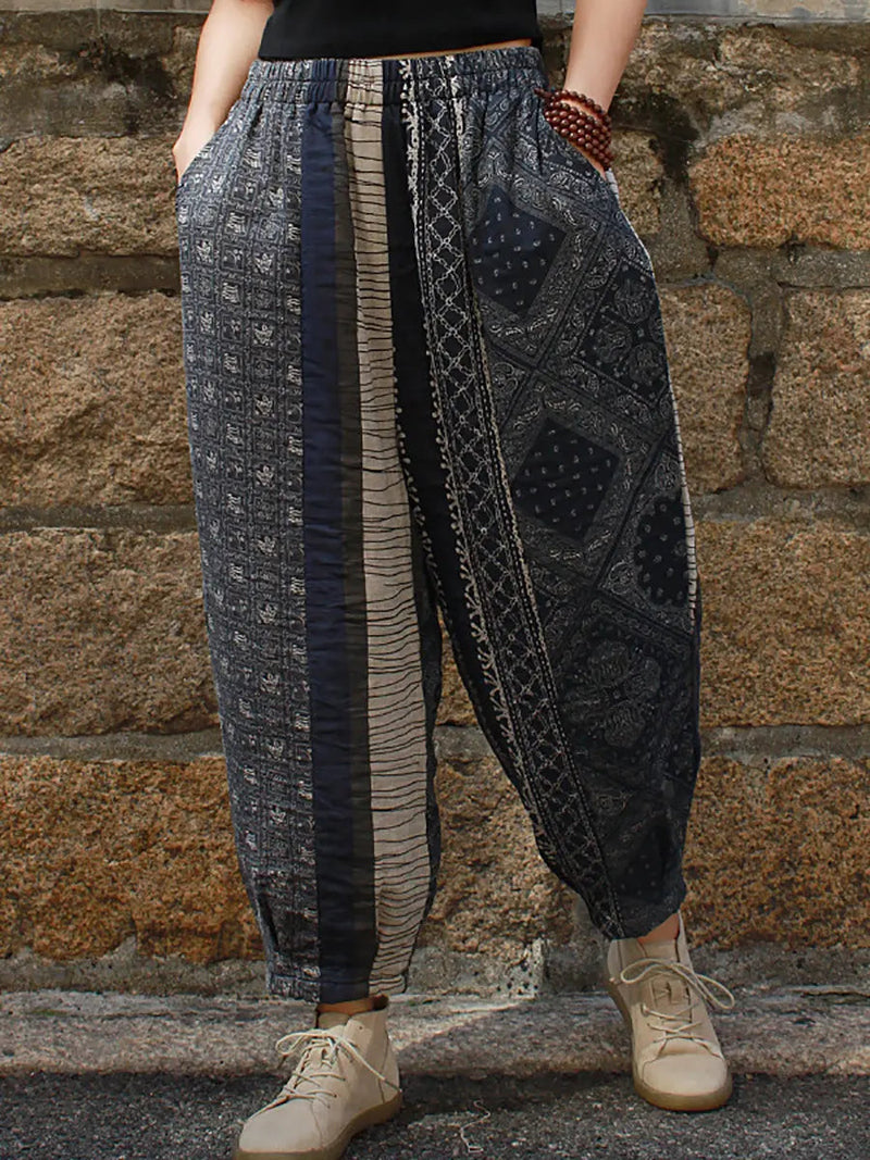 Spliced Cotton Loose Pants