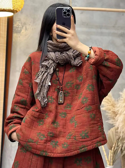 Flower Cotton Padded Sweatshirt