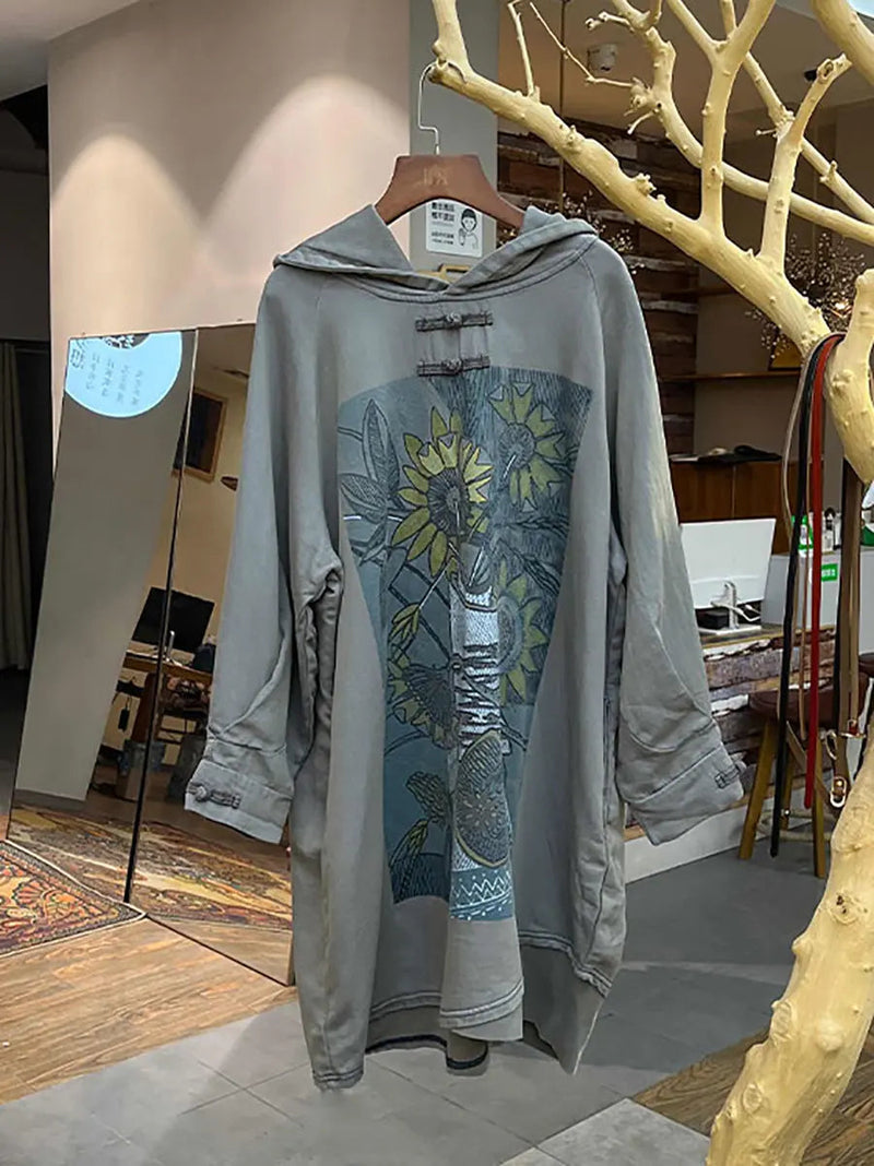 Flower Hooded Long Sweatshirt