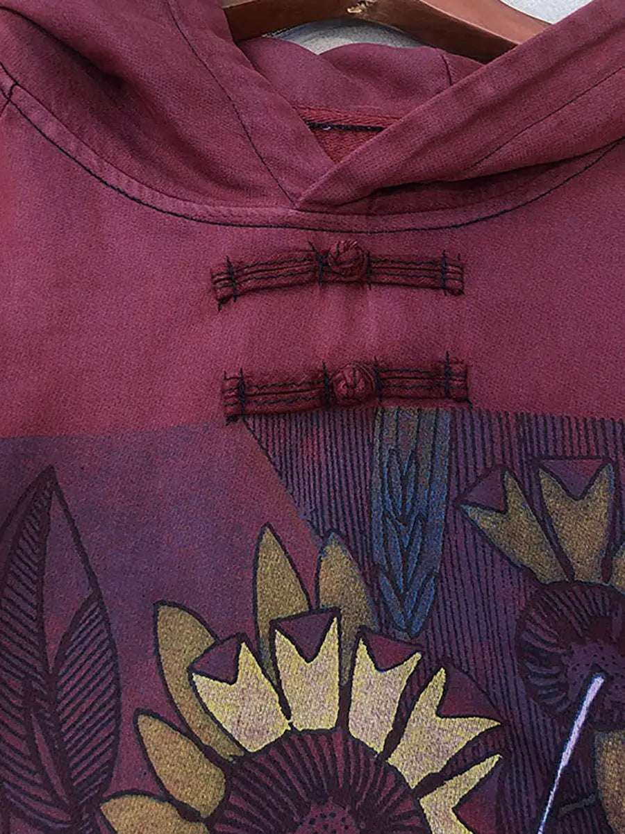 Flower Hooded Long Sweatshirt