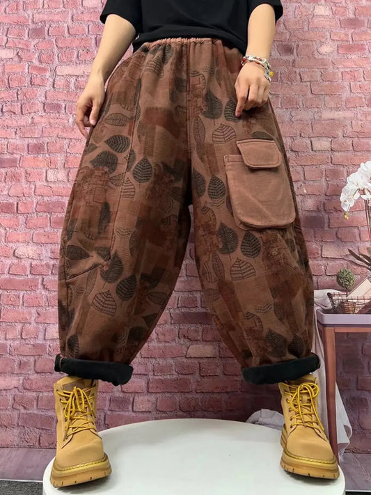 Plaid Spliced Fleece-lined Harem Pants