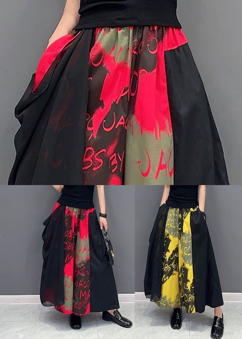 Yellow Letter Print Pockets Cotton Wide Leg Pants Spring Ly1592