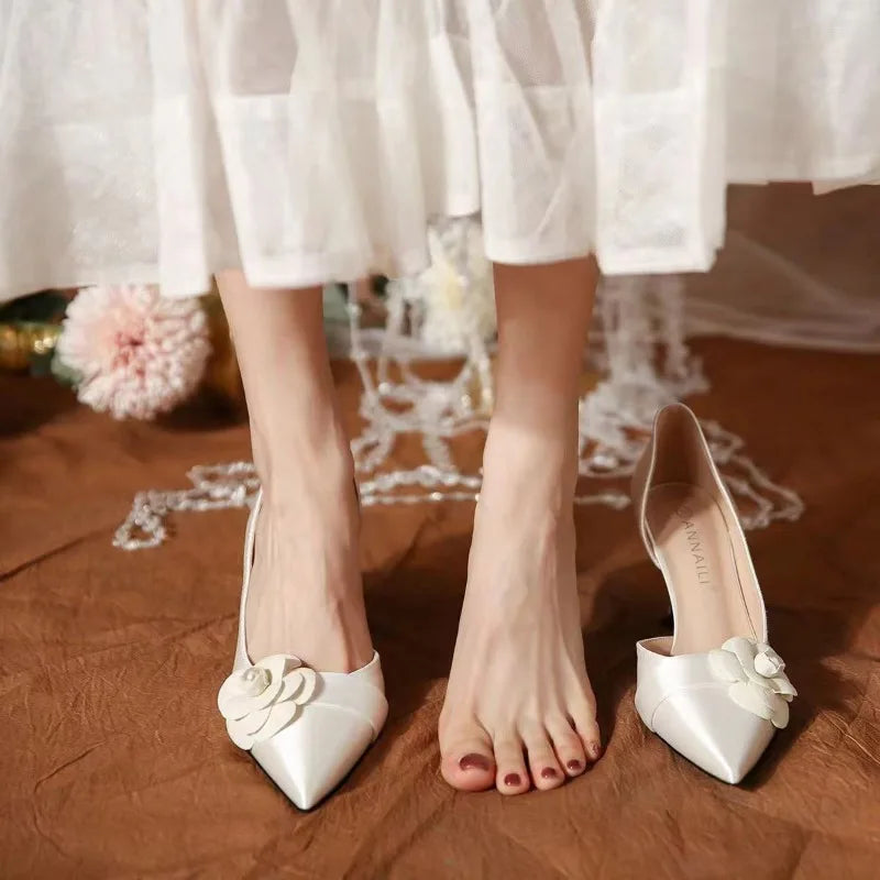 Pointed Color Summer Slingback Slip on Shoes Low Heel Pumps