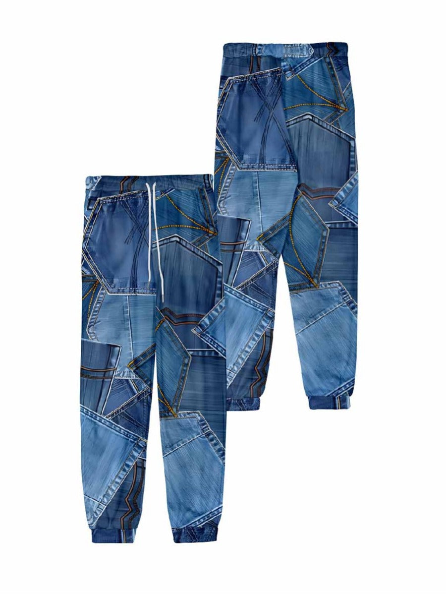 Imitation Denim High Waist Drawstring Loose Pants Bo5028