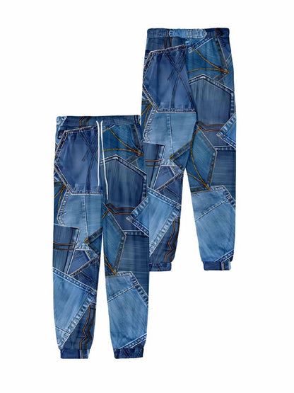 Imitation Denim High Waist Drawstring Loose Pants Bo5028
