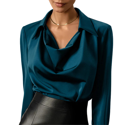 Samantha | ’s Drape Neck Long Sleeve Satin Blouses