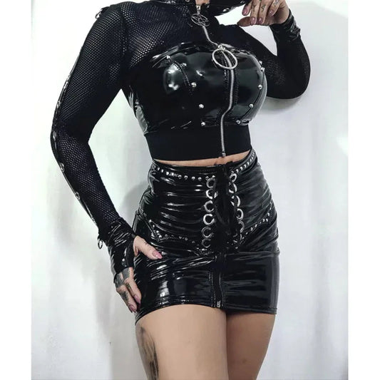 Hooded Dark Grunge Punk Zip Up Gothic Faux Cardigan