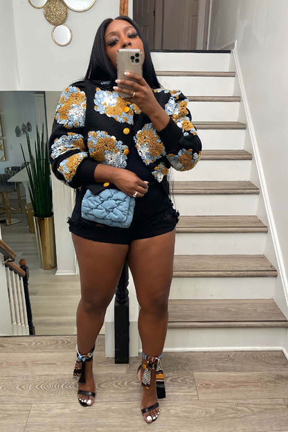 Puff Sleeve Jacquard Cardigan