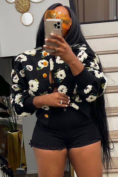Puff Sleeve Jacquard Cardigan