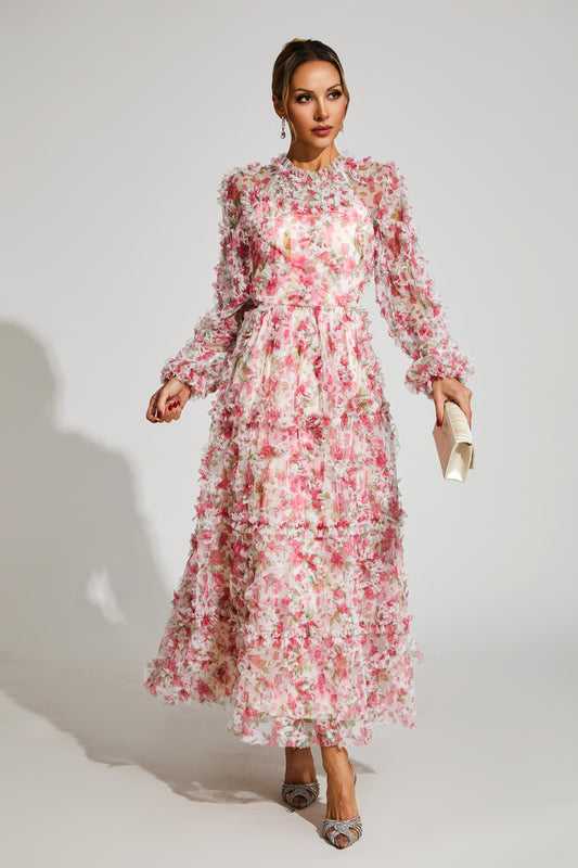 Pullan Pink Mesh Maxi Dress