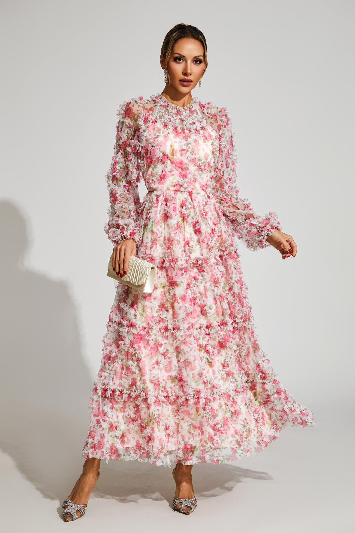 Pullan Pink Mesh Maxi Dress