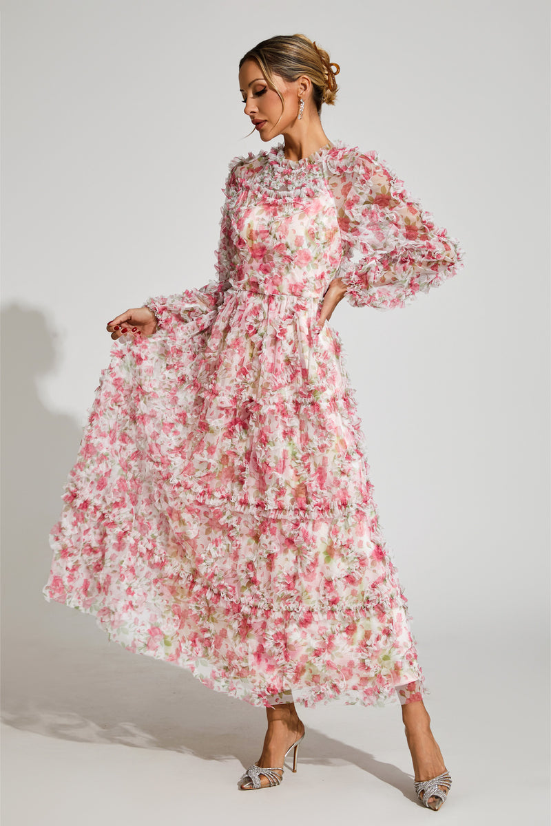 Pullan Pink Mesh Maxi Dress
