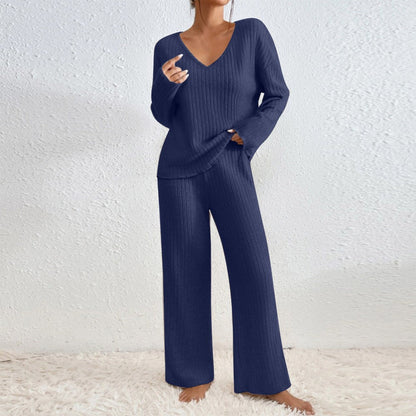 Pullover Ribbed Knit Lounge Set and Pants Matching Set