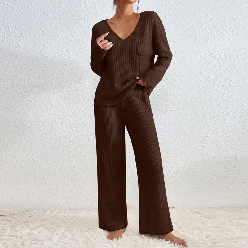 Pullover Ribbed Knit Lounge Set and Pants Matching Set