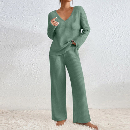 Pullover Ribbed Knit Lounge Set and Pants Matching Set