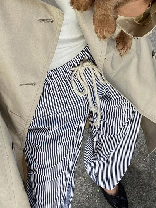 Striped Summer Loose Long Drawstring Pant