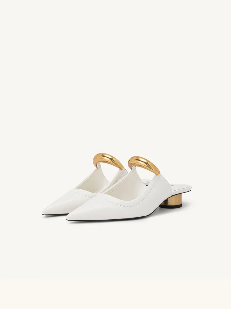 Punk Gothic Metal Buckle Pointed Thick Summer Slippers Platform Shoes Low Heel Pumps